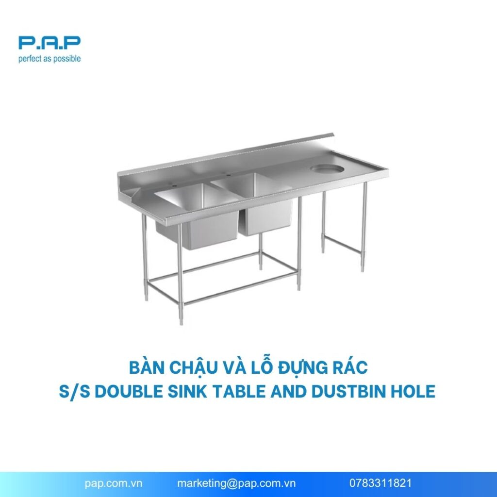 Bàn chậu rửa inox- bàn chậu và lỗ đựng rác