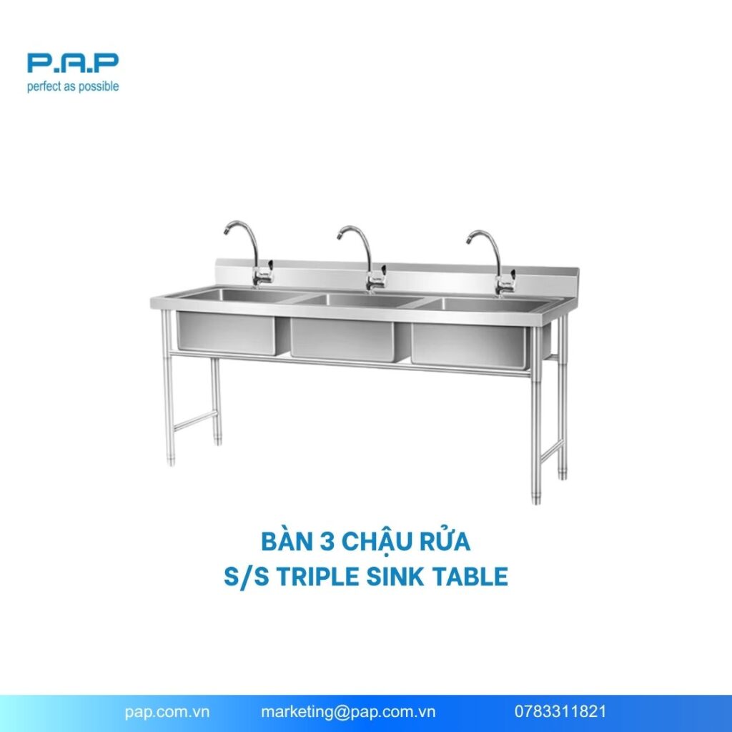 Bàn chậu rửa inox- bàn 3 chậu rửa