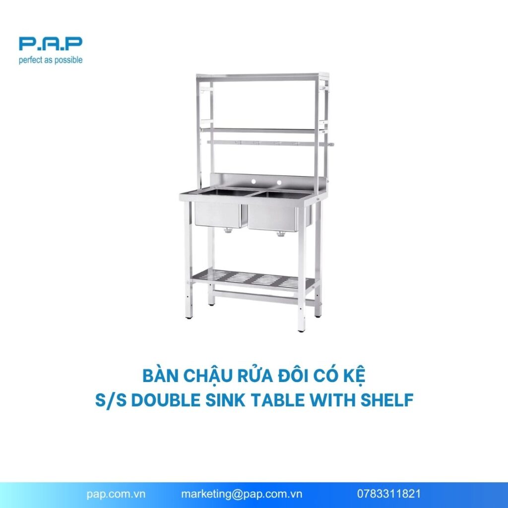 Bàn chậu rửa inox- bàn chậu đôi có kệ